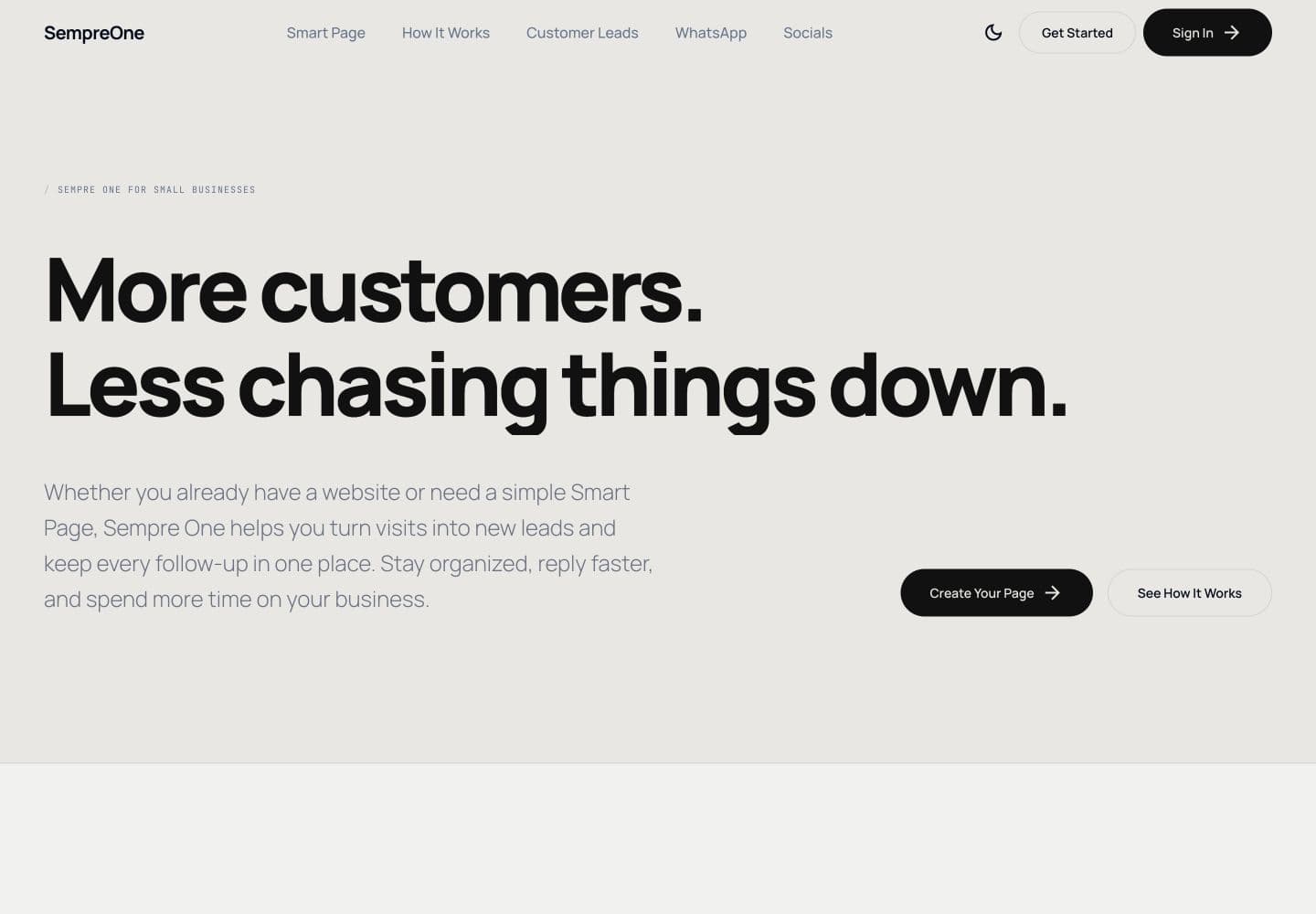 Sempre One live website screenshot